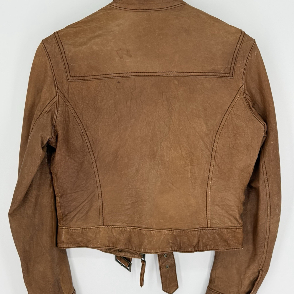 Lucky Brand Vintage Inspired Cognac Leather Jacket Women’s Medium - Picture 9 of 10